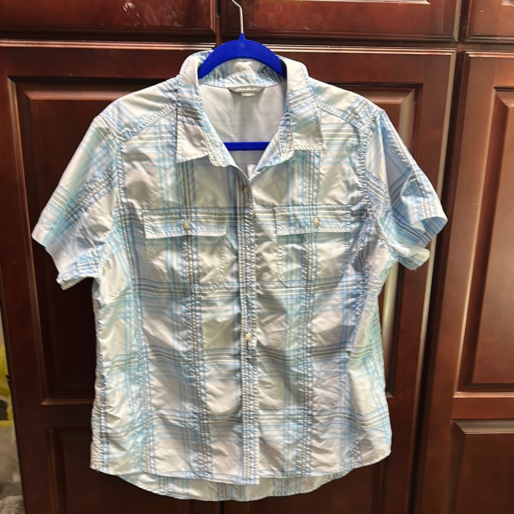 Eddie Bauer Blue and White Plaid  Women’s  Shirt size XL